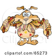 Royalty Free RF Clipart Illustration Of A Sparkey Dog Shoving Weenies In His Mouth At A Hot Dog Eating Contest by Dennis Holmes Designs #COLLC65273-0087