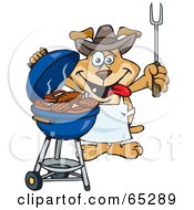 Poster, Art Print Of Sparkey Dog Chef Barbecuing Steaks And Burgers On A Charcoal Grill