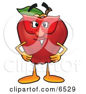 Red Apple Character Mascot Wearing A Red Mask On Halloween