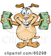 Sparkey Dog Holding Two Wads Of Cash