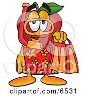 Red Apple Character Mascot In Orange And Yellow Snorkel Gear