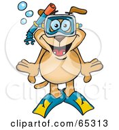Royalty Free RF Clipart Illustration Of A Sparkey Dog Snorkeling Underwater by Dennis Holmes Designs