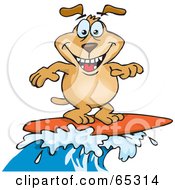 Royalty Free RF Clipart Illustration Of A Sparkey Dog Surfing On A Wave