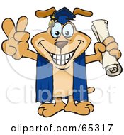 Poster, Art Print Of Sparkey Dog Grad Holding His Diploma And Gesturing A Peace Sign