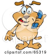 Poster, Art Print Of Sparkey Dog Holding A Blue Telephone