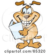 Poster, Art Print Of Sparkey Dog Holding A Blank Greeting Card