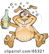 Royalty Free RF Clipart Illustration Of A Drunk Sparkey Dog Holding A Bottle Of Bubbly by Dennis Holmes Designs