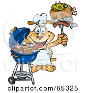 Sparkey Dog Chef Barbecuing On A Charcoal Grill