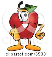 Red Apple Character Mascot Pointing At The Viewer