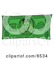 Red Apple Character Mascot On A Green Dollar Bill