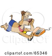 Royalty Free RF Clipart Illustration Of A Patch Dog Waiting By A Phone