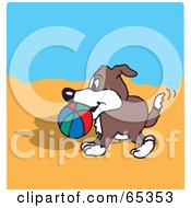 Poster, Art Print Of Dog Carrying A Ball On A Beach