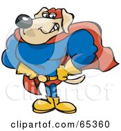 Strong Super Dog In A Blue Red And Yellow Uniform