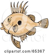 Royalty Free RF Clipart Illustration Of A Profiled Brown Fish With Sharp Fins