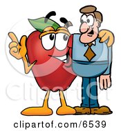 Red Apple Character Mascot Talking Nutrition With A Business Man Clipart Picture