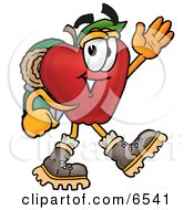Poster, Art Print Of Red Apple Character Mascot Hiking And Carrying A Backpack