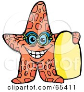 Royalty Free RF Clipart Illustration Of A Happy Orange Starfish Wearing Goggles And Holding A Boogie Board by Dennis Holmes Designs