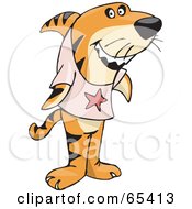 Royalty Free RF Clipart Illustration Of A Tiger Shark Wearing A Pink Shirt by Dennis Holmes Designs
