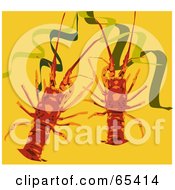 Royalty Free RF Clipart Illustration Of Two Red Crayfish Over Yellow
