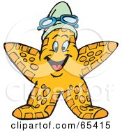 Poster, Art Print Of Happy Yellow Starfish Wearing A Swim Cap And Goggles