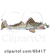 Royalty Free RF Clipart Illustration Of A Flatfish With A Lure On Its Mouth