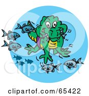 Royalty Free RF Clipart Illustration Of A Swimming Crocodile Eating Fish