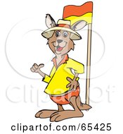 Royalty Free RF Clipart Illustration Of A Kangaroo Standing By A Lifeguard Flag