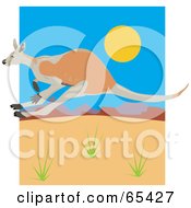 Royalty Free RF Clipart Illustration Of A Kangaroo Hopping Through The Desert