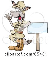 Poster, Art Print Of Safari Kangaroo Leaning On A Sign And Waving