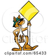 Poster, Art Print Of Kangaroo With A Joey Standing By A Blank Yellow Sign
