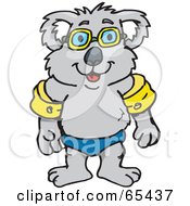Poster, Art Print Of Royalty-Free Rf Clipart Illustration Of A Koala Wearing Swimming Arm Floaties