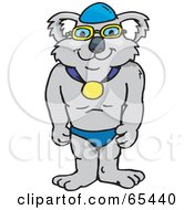 Royalty Free RF Clipart Illustration Of A Strong Simmer Koala Wearing A Medal by Dennis Holmes Designs