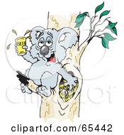 Royalty Free RF Clipart Illustration Of A Koala Drinking Beer In A Tree