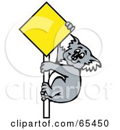 Poster, Art Print Of Koala Climbing A Blank Yellow Sign