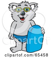 Poster, Art Print Of Koala In Swim Shorts And Goggles Holding A Body Board