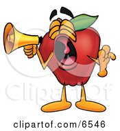 Red Apple Character Mascot Screaming Into A Megaphone