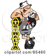Royalty Free RF Clipart Illustration Of A Fat Bloke Drinking Beer And Leaning Against Australia Text
