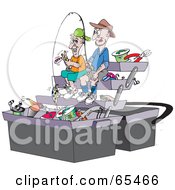 Royalty Free RF Clipart Illustration Of Two Men Sitting In A Giant Tackle Box