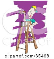 Poster, Art Print Of Happy Man Painting A Wall Purple