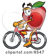 Red Apple Character Mascot Riding A Bicycle