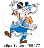 Royalty Free RF Clipart Illustration Of A Frustrated Plumber Tangled In Pipes by Dennis Holmes Designs