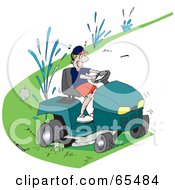 Poster, Art Print Of Clueless Man Running Over Sprinklers While Riding A Lawn Mower