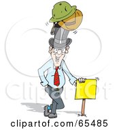 Poster, Art Print Of Male Realtor Wearing Many Hats And Leaning On A Sign