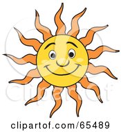 Royalty Free RF Clipart Illustration Of A Friendly Smiling Sun With Orange Rays And Shiny Cheeks