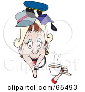 Woman Talking On A Headset Drinking Coffee And Wearing Hats