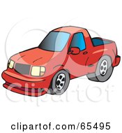 Poster, Art Print Of Red Pickup Truck With Blue Windows