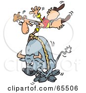 Royalty Free RF Clipart Illustration Of A Rodeo Cowboy Holding Onto A Gray Bull by Dennis Holmes Designs