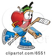 Red Apple Character Mascot Playing Ice Hockey