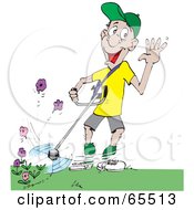 Poster, Art Print Of Clueless Man Weed Wacking Flowers While Waving