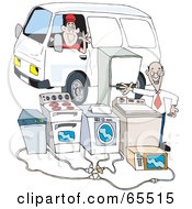 Royalty Free RF Clipart Illustration Of A Man Driving A Van And Waving At An Appliance Seller